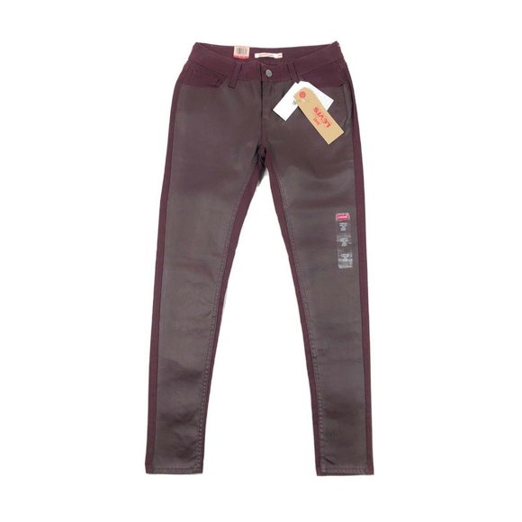 Levi's Denim - Levis 535 Super Skinny Womens Size 2 26x30 Burgundy Red Jeans Coated Denim